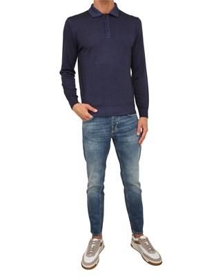 Polo maglia manica lunga Aiace Galassi in pura lana blu in UOMO
