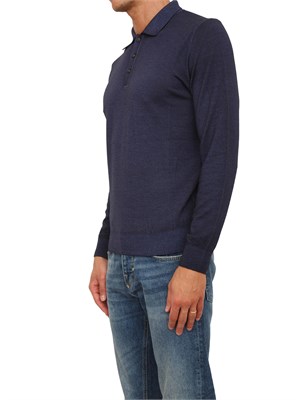 Polo maglia manica lunga Aiace Galassi in pura lana blu in UOMO