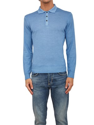 Polo maglia manica lunga Aiace Galassi in pura lana azzurra in UOMO