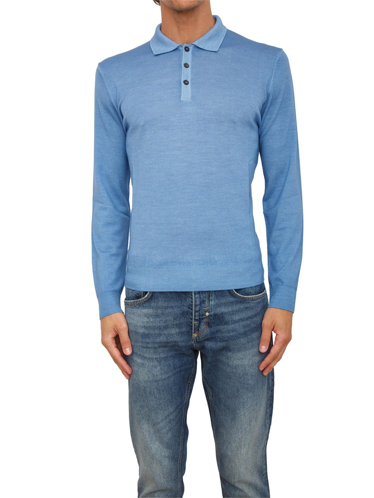 Polo maglia manica lunga Aiace Galassi in pura lana azzurra