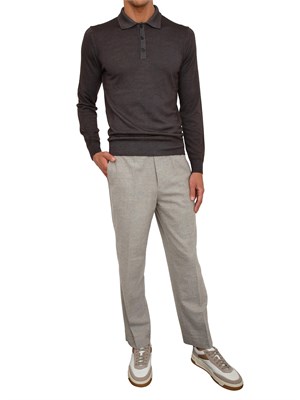 Polo maglia manica lunga Aiace Galassi in pura lana grigia in UOMO