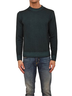 Maglia girocollo Aiace Galassi in pura lana verde con fondi a costine delavÉ in UOMO