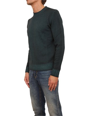 Maglia girocollo Aiace Galassi in pura lana verde con fondi a costine delavÉ in UOMO