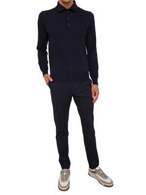 Polo maglia Aiace Galassi in lana fine blu con chiusura tre bottoni in UOMO