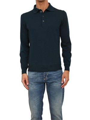 Polo maglia Aiace Galassi in lana fine verde con chiusura tre bottoni in UOMO