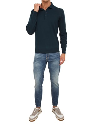 Polo maglia Aiace Galassi in lana fine verde con chiusura tre bottoni in UOMO