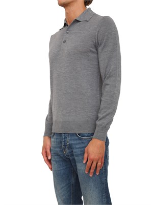 Polo maglia Aiace Galassi in lana fine grigia con chiusura tre bottoni in UOMO