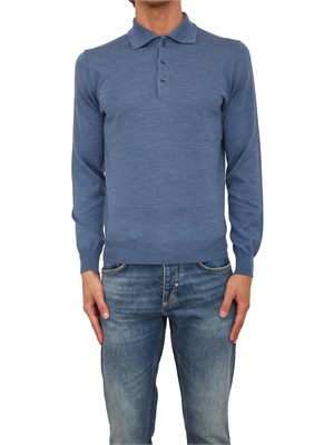 Polo maglia Aiace Galassi in lana fine blu con chiusura tre bottoni in UOMO
