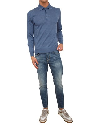 Polo maglia Aiace Galassi in lana fine blu con chiusura tre bottoni in UOMO