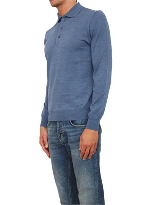 Polo maglia Aiace Galassi in lana fine blu con chiusura tre bottoni in UOMO
