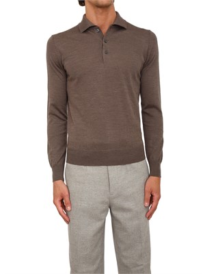 Polo maglia Aiace Galassi in lana fine taupe con chiusura tre bottoni in UOMO