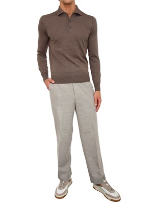 Polo maglia Aiace Galassi in lana fine taupe con chiusura tre bottoni in UOMO