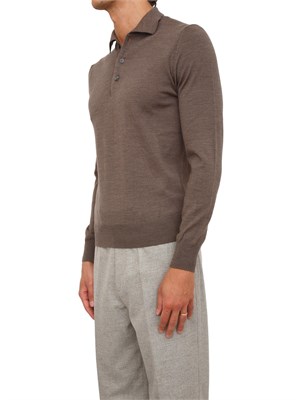 Polo maglia Aiace Galassi in lana fine taupe con chiusura tre bottoni in UOMO