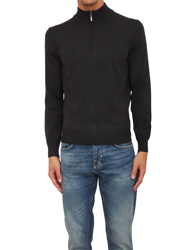 Maglia mezza zip manica lunga Aiace Galassi in pura lana grigia