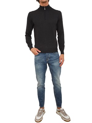 Maglia mezza zip manica lunga Aiace Galassi in pura lana grigia in UOMO