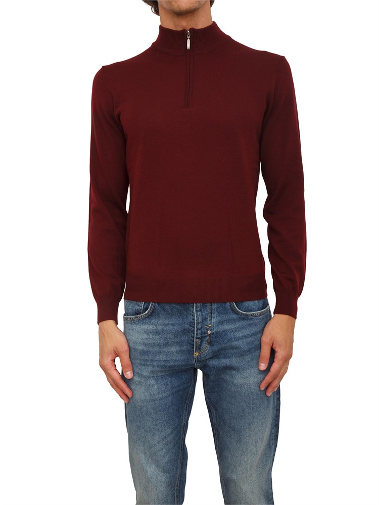 Maglia mezza zip manica lunga Aiace Galassi in pura lana bordeaux