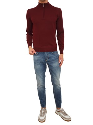 Maglia mezza zip manica lunga Aiace Galassi in pura lana bordeaux in UOMO