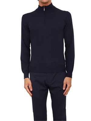 Maglia mezza zip manica lunga Aiace Galassi in pura lana blu in UOMO