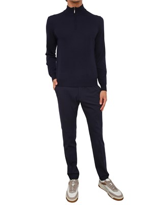 Maglia mezza zip manica lunga Aiace Galassi in pura lana blu in UOMO