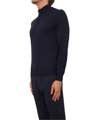 Maglia mezza zip manica lunga Aiace Galassi in pura lana blu in UOMO