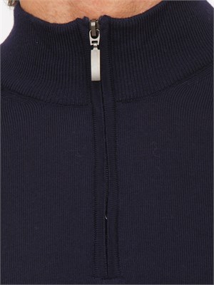 Maglia mezza zip manica lunga Aiace Galassi in pura lana blu in UOMO