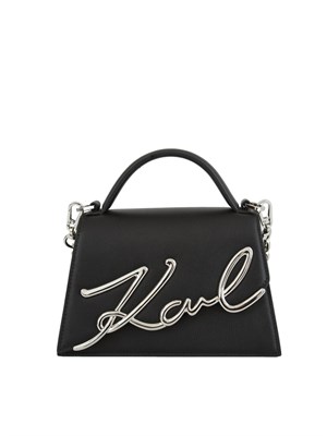 Borsa Karl Lagerfeld in pelle nera con logo signature in DONNA
