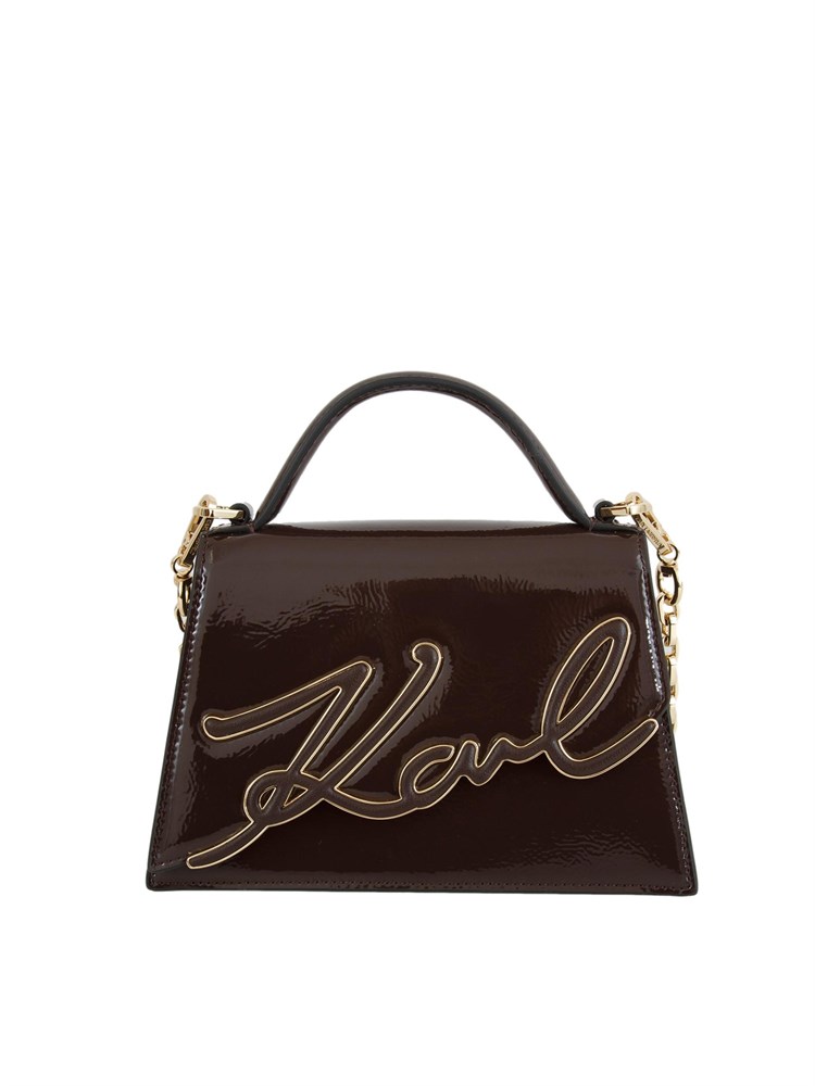 Borsa Karl Lagerfeld in pelle lucida marrone