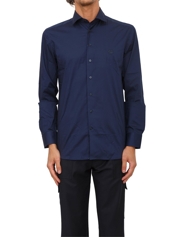 Camicia Etro uomo in cotone blu con logo