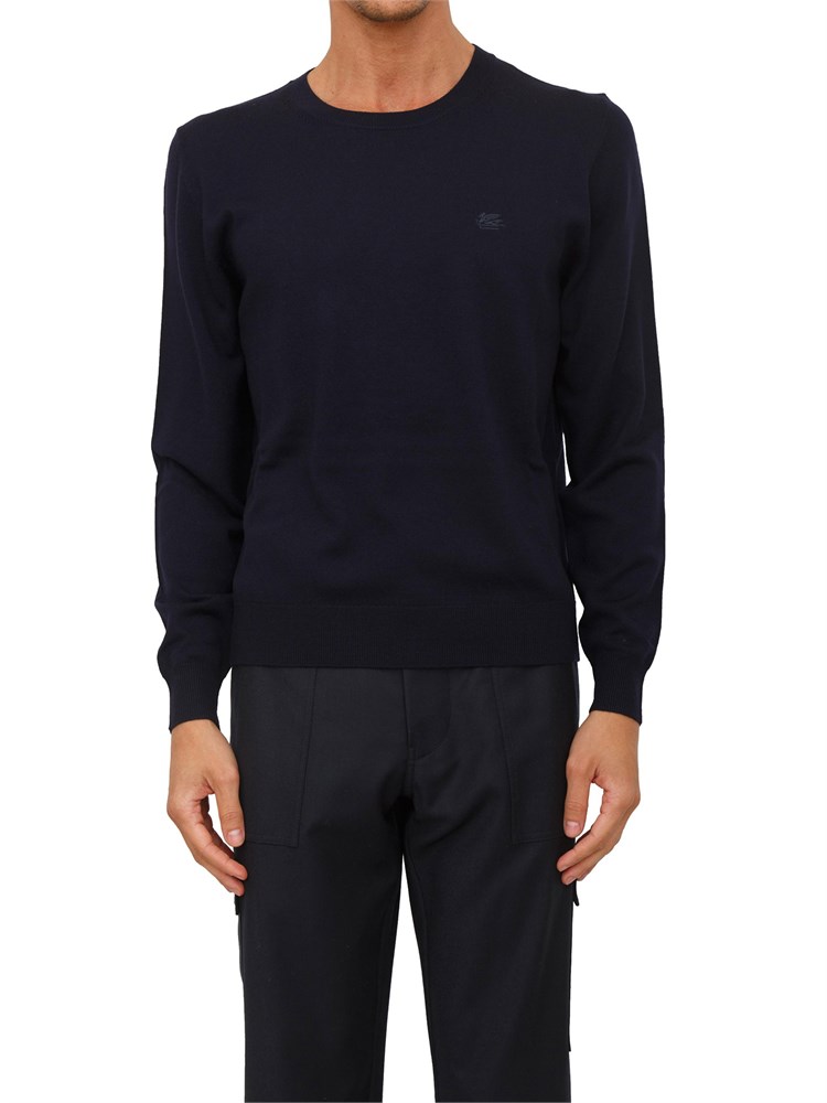 Maglia girocollo Etro uomo realizzata in cotone blu