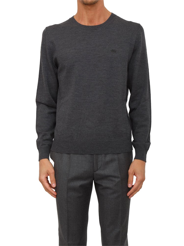 Maglia girocollo Etro uomo in lana grigia con logo