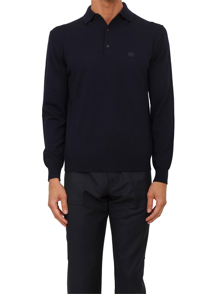 Maglia polo Etro uomo in misto lana blu