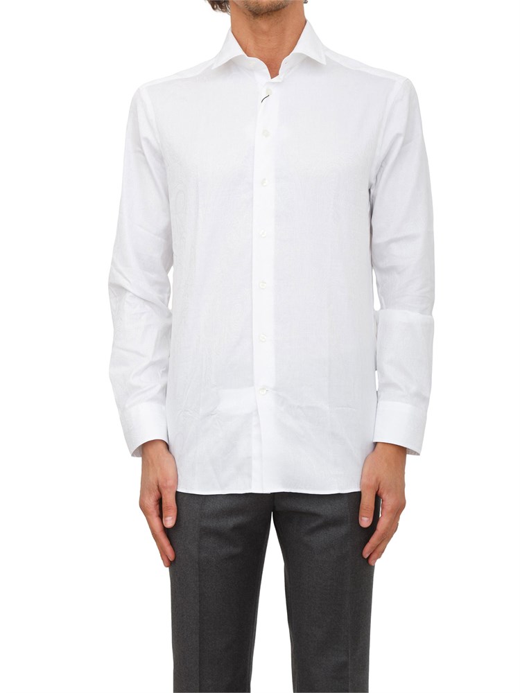 Camicia Etro uomo in rasatello di cotone con stampa astratta bianca