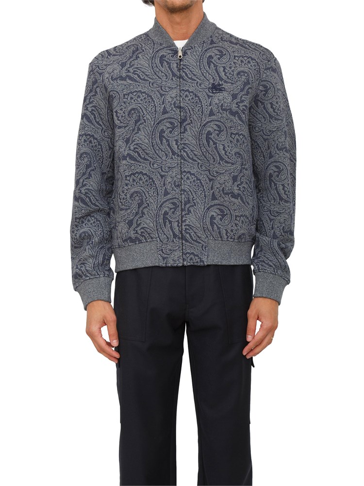 Felpa bomber Etro uomo in tessuto jacquard blu Paisley