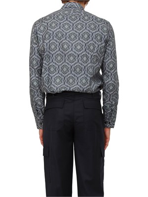 Camicia Etro uomo in rasatello di cotone con stampa astratta blu in UOMO