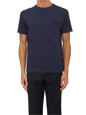 T-shirt girocollo Etro uomo in cotone blu con logo in UOMO