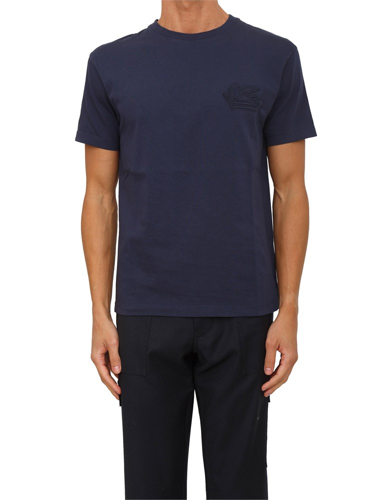 T-shirt girocollo Etro uomo in cotone blu con logo