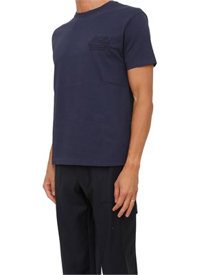 T-shirt girocollo Etro uomo in cotone blu con logo in UOMO