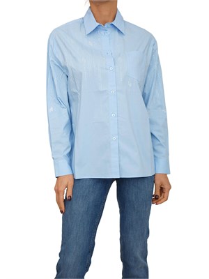 Camicia Liu Jo in cotone azzurro con strass in DONNA
