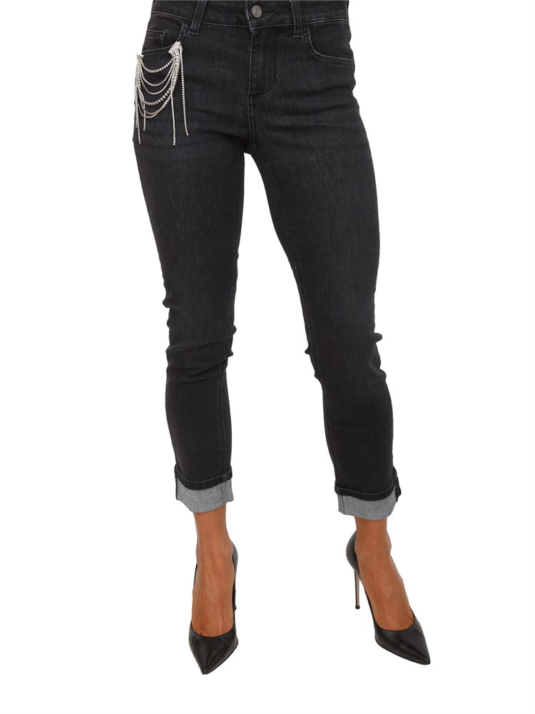 Jeans skinny Liu Jo donna in denim nero con spilla removibile