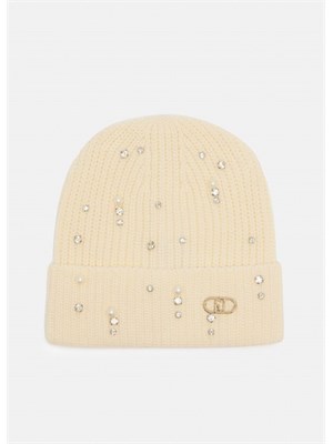 Berretto beanie Liu Jo bianco con strass e perle in DONNA