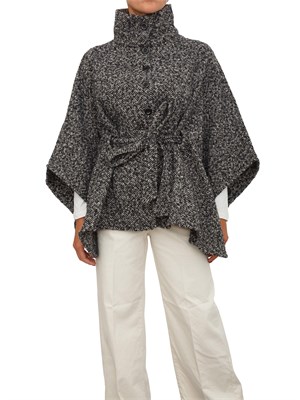 Poncho Liu Jo donna in tessuto chevron blu con cintura e spilla gioiello in DONNA