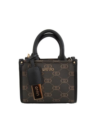 Mini borsa Liu Jo in ecopelle nera e marrone logo all over in DONNA