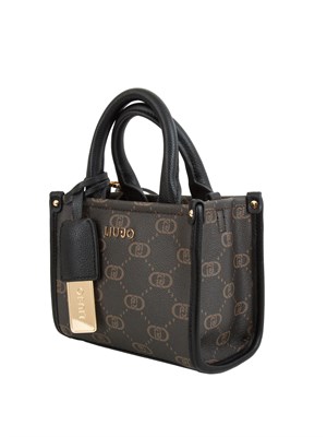 Mini borsa Liu Jo in ecopelle nera e marrone logo all over in DONNA