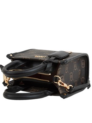 Mini borsa Liu Jo in ecopelle nera e marrone logo all over in DONNA