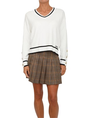 Maglia scollo V in misto seta bianco con bottoni oro in DONNA