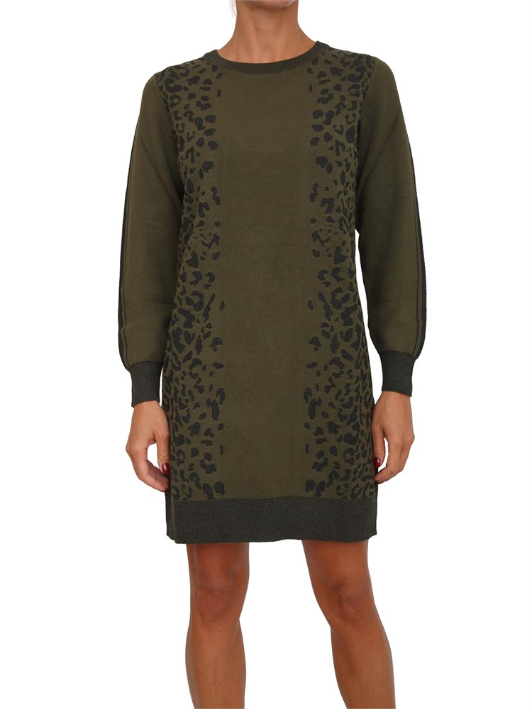 Abito Liu Jo in maglia viscosa e lurex verde motivo animalier