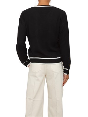 Maglia scollo V in misto seta nero con bottoni oro in DONNA