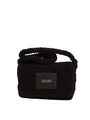 Borsa a tracolla Liu Jo donna in teddy nero con patch logo in DONNA