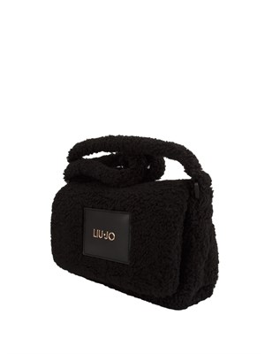 Borsa a tracolla Liu Jo donna in teddy nero con patch logo in DONNA