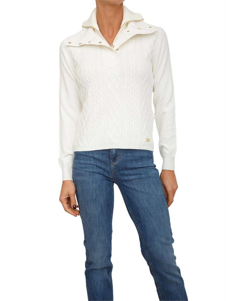 Maglia Liu Jo donna in misto viscosa bianco avorio con collo alto